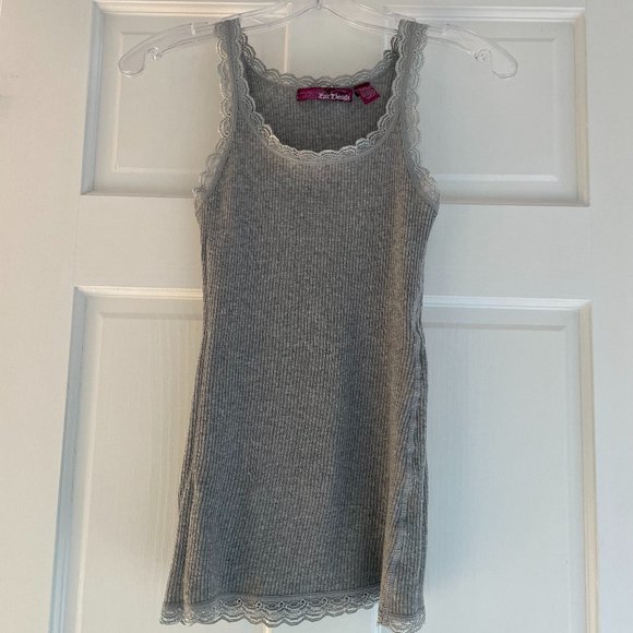 Epic Threads Sleeveless Lace Trim Ribbed Tank Top Gray Girls Size XL - Picture 2 of 7